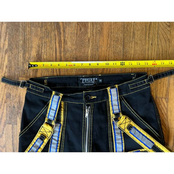 Tripp NYC Black Yellow Rave Alt Girl Highlighter Dance Pants Women's Size 30 - Picture 7 of 11